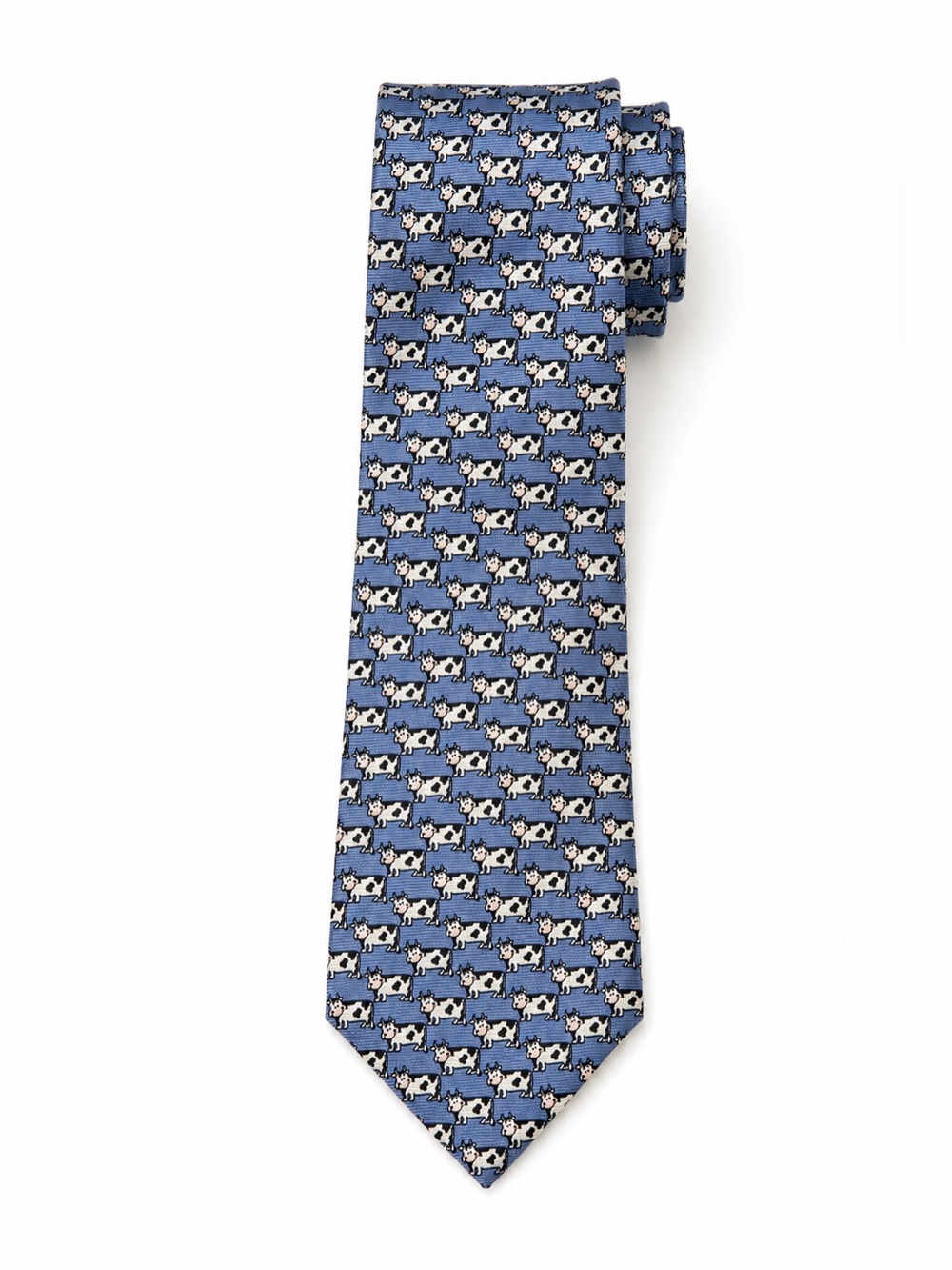 Beaufort Tie Rack 100% Silk Cow Print Novelty Tie Made in Italy Blue Necktie